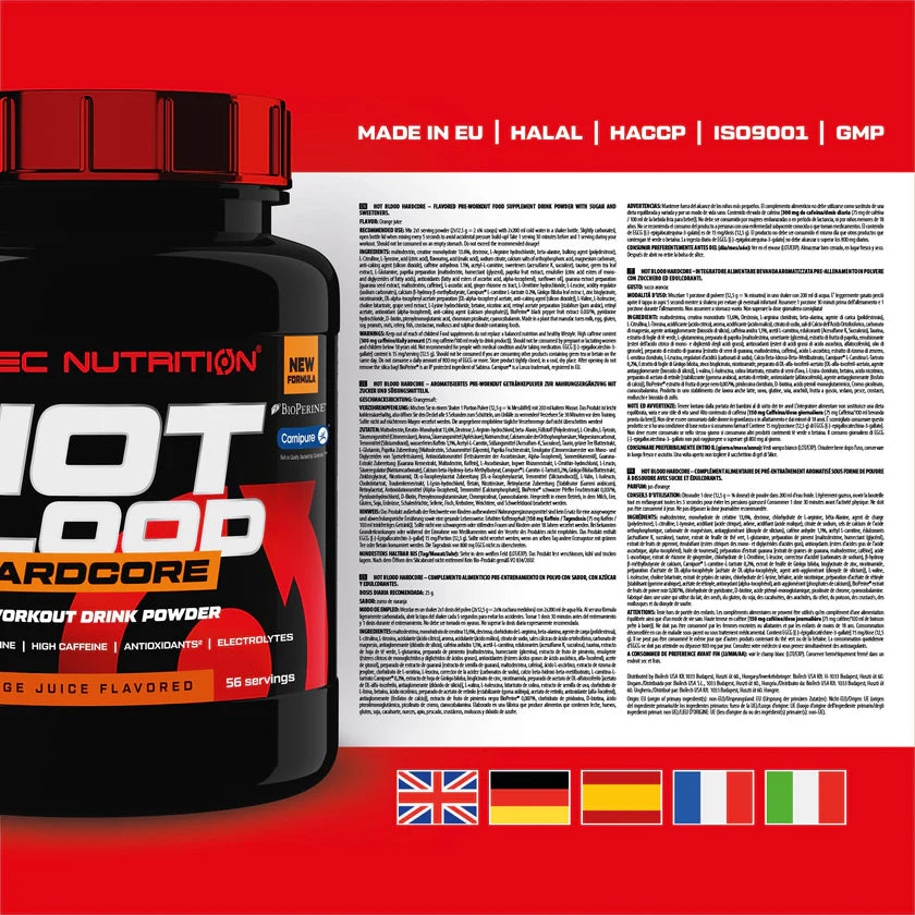 SCITEC NUTRITION HOT BLOOD HARDCORE PUMP PREWORKOUT (700 GR.) - 56 SERVING